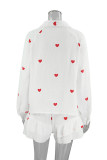 Casual Love Print Patchwork Ruffle V Neck Long Sleeve Two Pieces
