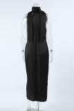 Sexy Solid Color Lace Up Halter One Step Skirt Dresses