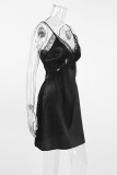 Sexy Solid Color Lace Patchwork V Neck Sling Dresses