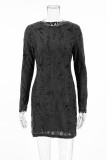 Casual Street Solid Color Ripped Distressed O Neck Wrapped Skirt Dresses