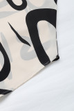 Casual Geometric Print Patchwork Contrast V Neck Tops