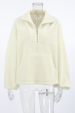 Casual Daily Solid Color Pocket Zipper Turndown Collar Tops