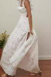 Sexy Solid Color Lace Lace Up Backless Slit U Neck Sleeveless Dresses