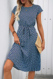 Elegant Rhombus Lace Up Contrast O Neck A Line Short Sleeve Dress