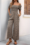 Casual Floral Print Pocket Patchwork Square Neck Loose Jumpsuits