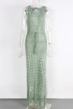 Sexy Solid Color Draw String Slit Tassel Swimwears Cover Up