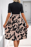 Elegant Floral Print Lace Up Buttons O Neck A Line Dresses