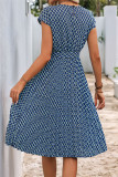 Elegant Rhombus Lace Up Contrast O Neck A Line Short Sleeve Dress