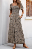 Casual Floral Print Pocket Patchwork Square Neck Loose Jumpsuits
