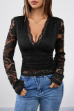 Sexy Solid Color Lace V Neck Tops