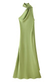 Sexy Solid Color Irregular Halter Evening Dresses