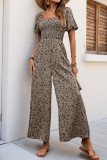 Casual Floral Print Pocket Patchwork Square Neck Loose Jumpsuits
