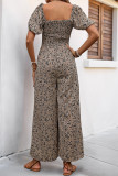 Casual Floral Print Pocket Patchwork Square Neck Loose Jumpsuits
