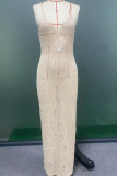 Sexy Vacation Solid Color Slit V Neck Sling Dresses