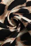 Casual Leopard Print Pocket Lace Up O Neck Loose Jumpsuits