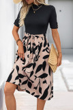Elegant Floral Print Lace Up Buttons O Neck A Line Dresses