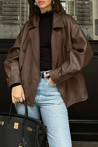 Casual Street Solid Color Buttons Turndown Collar Outerwear