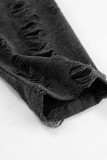 Casual Street Solid Color Ripped Distressed O Neck Wrapped Skirt Dresses