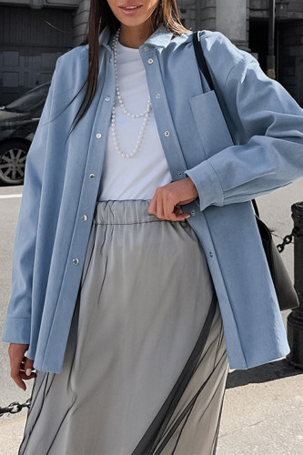 Casual Daily Solid Color Buttons Turndown Collar Tops