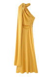 Sexy Solid Color Irregular Halter Evening Dresses