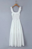 Sexy Solid Color Lace Lace Up Backless Slit U Neck Sleeveless Dresses