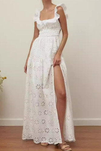 Sexy Solid Color Lace Lace Up Backless Slit U Neck Sleeveless Dresses