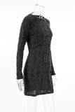 Casual Street Solid Color Ripped Distressed O Neck Wrapped Skirt Dresses
