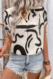 Casual Geometric Print Patchwork Contrast V Neck Tops