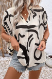 Casual Geometric Print Patchwork Contrast V Neck Tops