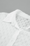 Elegant Solid Color Jacquard Lace Up Turndown Collar Tops