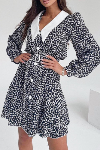 Elegant Floral Print Patchwork Peter Pan Collar A Line Dresses