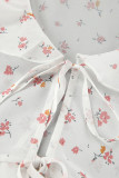 Elegant Flowers Lace Up Flounce V Neck Tops