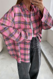 Casual Street Plaid Patchwork Contrast Turndown Collar Tops