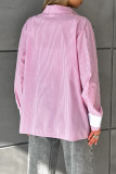 Daily Stripe Buttons Patchwork Contrast Turndown Collar Tops