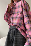 Casual Street Plaid Patchwork Contrast Turndown Collar Tops