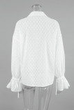 Elegant Solid Color Jacquard Lace Up Turndown Collar Tops