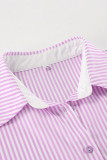 Daily Stripe Buttons Patchwork Contrast Turndown Collar Tops
