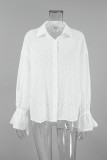Elegant Solid Color Jacquard Lace Up Turndown Collar Tops