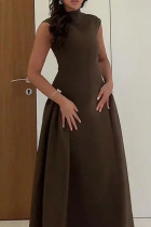 Elegant Solid Color Ruched Turtleneck A Line Dresses