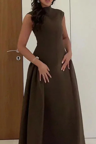 Elegant Solid Color Ruched Turtleneck A Line Dresses