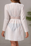 Sexy Solid Color Lace Up See-Through Swimwears Cover Up
