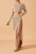 Sexy Vacation Solid Color Lace Up Slit O Neck Long Sleeve Two Pieces