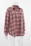 Casual Street Plaid Patchwork Contrast Turndown Collar Tops