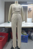Casual Solid Color Pocket Buttons Mesh V Neck Sleeveless Two Pieces