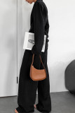 Casual Solid Color Pocket With Belt V Neck Long Sleeve Two Pieces