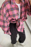 Casual Street Plaid Patchwork Contrast Turndown Collar Tops