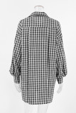 Casual Plaid Patchwork Contrast Turndown Collar Tops
