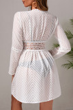 Sexy Solid Color Lace Up See-Through Swimwears Cover Up