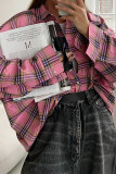 Casual Street Plaid Patchwork Contrast Turndown Collar Tops
