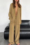 Casual Solid Color Pocket With Belt V Neck Long Sleeve Two Pieces